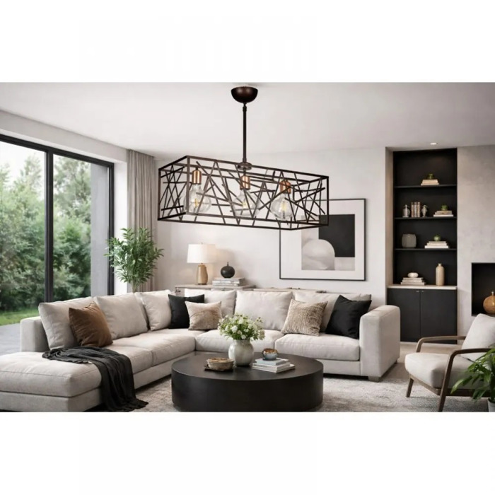 NG Lighting Kremasto Fotistiko Rag Xeiropoiito Metalliko Skouria Trifoto E27 70x70cm 2027080